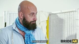 BRIDE4K. Little whore was fucked on the wedding salon couch while the groom was waiting next door